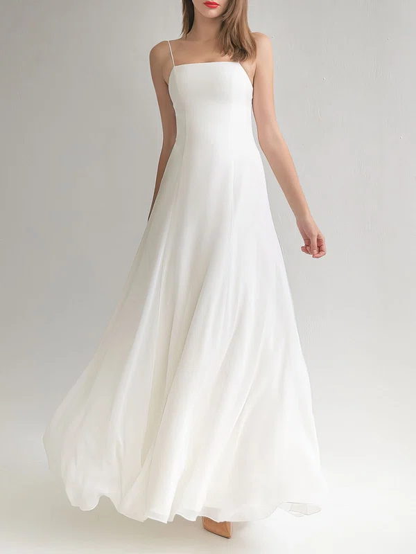 A-line Square Neckline Chiffon Floor-length Wedding Dress #Milly00027751