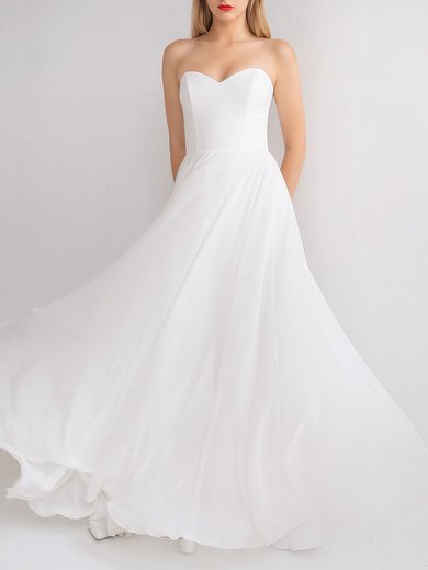 A-line Sweetheart Chiffon Floor-length Wedding Dress #Milly00027754