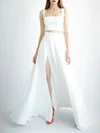 A-line Square Neckline Satin Floor-length Wedding Dress With Split Front #Milly00027755