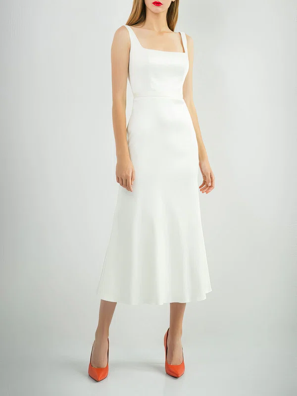 Sheath/Column Square Neckline Satin Ankle-length Wedding Dress #Milly00027760