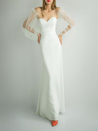 Sheath/Column Off-the-shoulder Satin Chiffon Floor-length Wedding Dress #Milly00027762