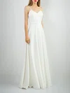 A-line V-neck Satin Chiffon Floor-length Wedding Dress #Milly00027767