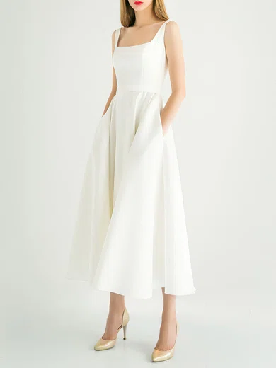 Ball Gown/Princess Square Neckline Satin Ankle-length Wedding Dress #Milly00027772