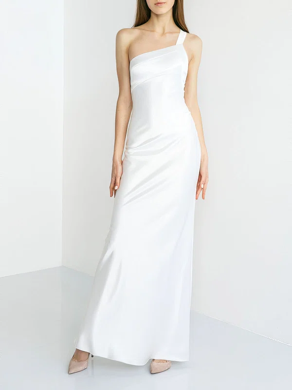 Sheath/Column One Shoulder Satin Floor-length Wedding Dress #Milly00027774