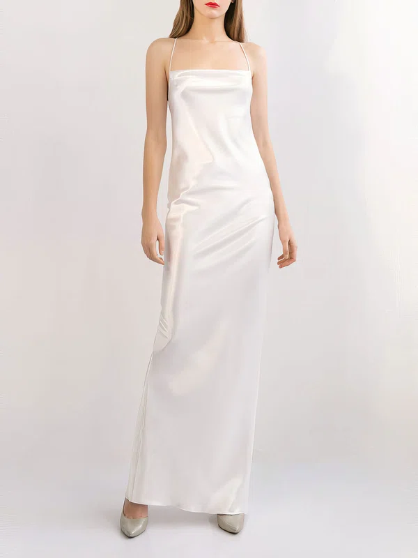 Sheath/Column Square Neckline Satin Floor-length Wedding Dress With Split Back #Milly00027776