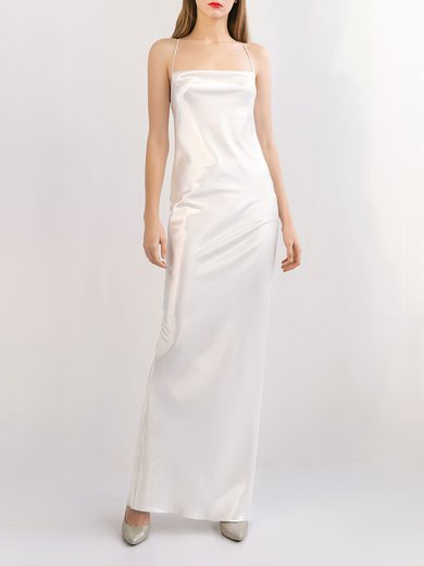 Sheath/Column Square Neckline Satin Floor-length Wedding Dress With Split Back #Milly00027776