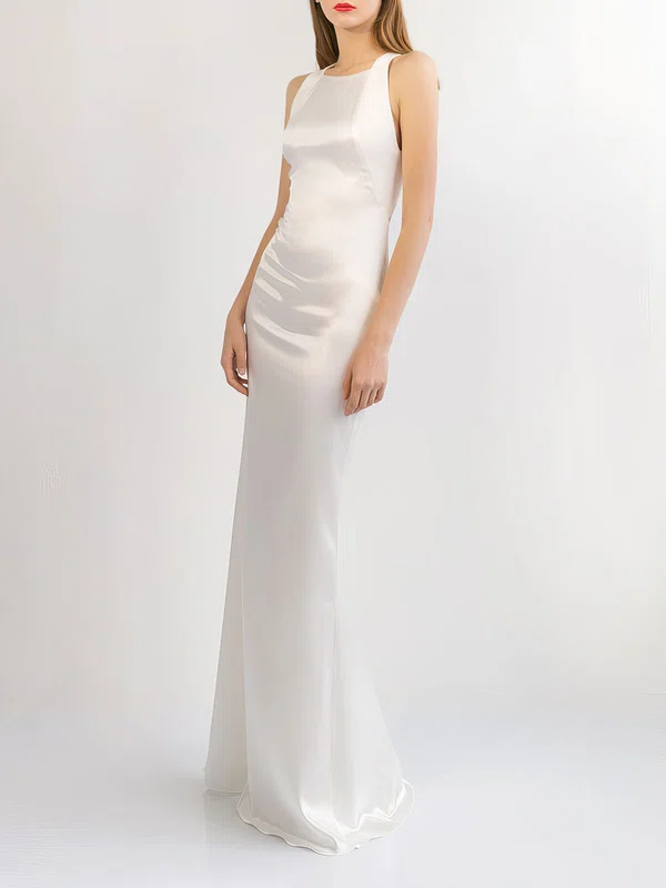 Sheath/Column Scoop Neck Satin Floor-length Wedding Dress #Milly00027777