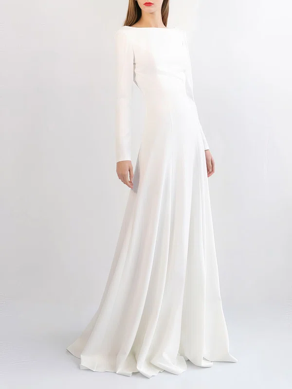 A-line Scoop Neck Stretch Crepe Floor-length Wedding Dress #Milly00027778