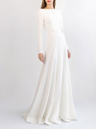 A-line Scoop Neck Stretch Crepe Floor-length Wedding Dress #Milly00027778