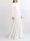 A-line Scoop Neck Stretch Crepe Floor-length Wedding Dress #Milly00027778