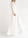 A-line High Neck Lace Chiffon Floor-length Wedding Dress #Milly00027781