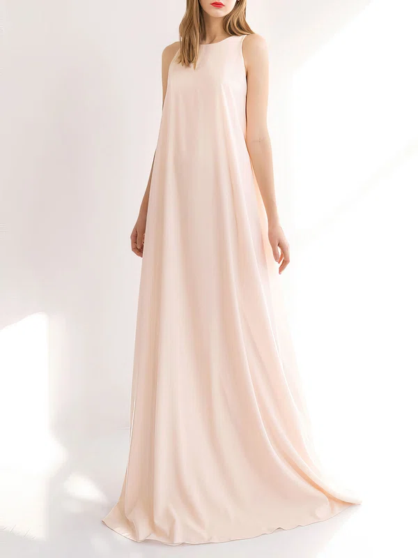 A-line Scoop Neck Chiffon Sweep Train Wedding Dress #Milly00027783