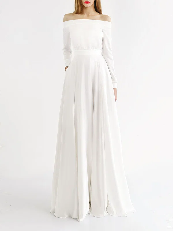 A-line Off-the-shoulder Chiffon Floor-length Wedding Dress #Milly00027784