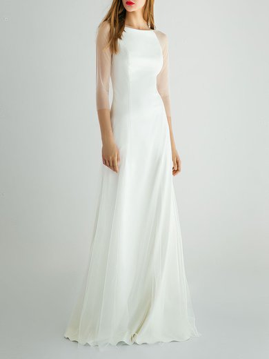 A-line Scoop Neck Tulle Floor-length Wedding Dress #Milly00027786