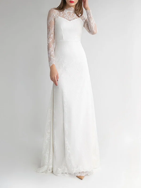 Sheath/Column Illusion Lace Floor-length Wedding Dress #Milly00027787