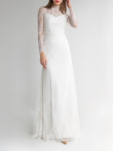 Sheath/Column Illusion Lace Floor-length Wedding Dress #Milly00027787