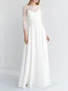 A-line Illusion Chiffon Floor-length Wedding Dress With Lace #Milly00027788