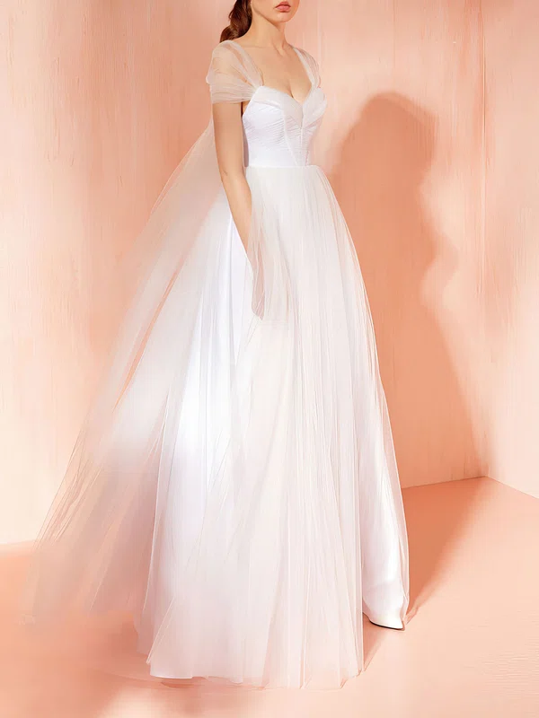 Ball Gown/Princess V-neck Tulle Floor-length Wedding Dress #Milly00027796