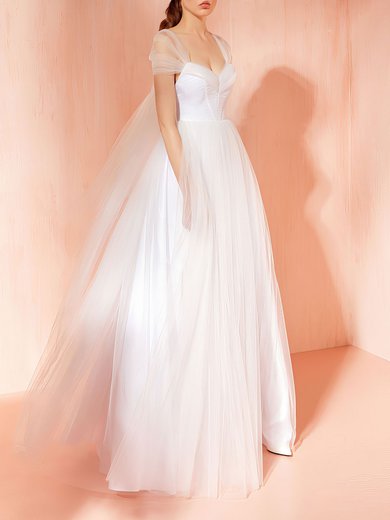 Ball Gown/Princess V-neck Tulle Floor-length Wedding Dress #Milly00027796