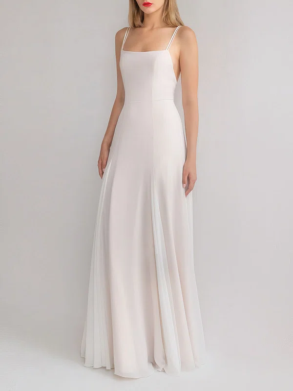 A-line Square Neckline Chiffon Floor-length Wedding Dress #Milly00027801