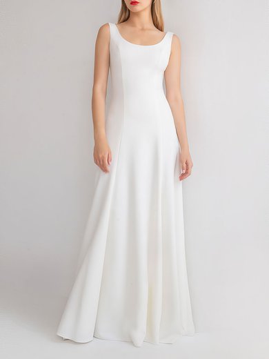 A-line Scoop Neck Stretch Crepe Floor-length Wedding Dress #Milly00027802