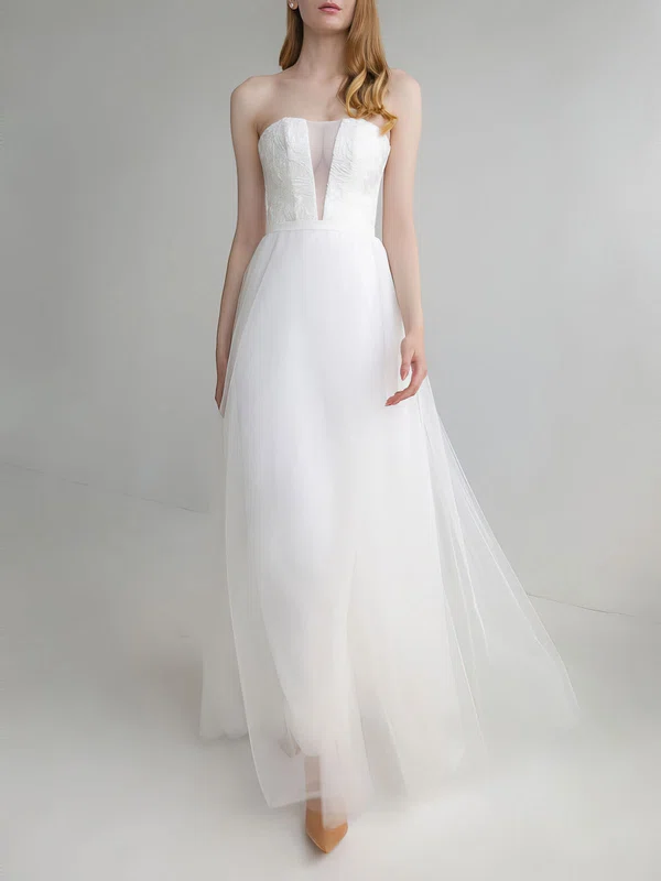 A-line Straight Tulle Floor-length Wedding Dress #Milly00027805