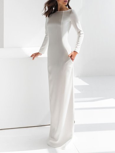 Sheath/Column Scoop Neck Stretch Crepe Floor-length Wedding Dress With Split Back #Milly00027807