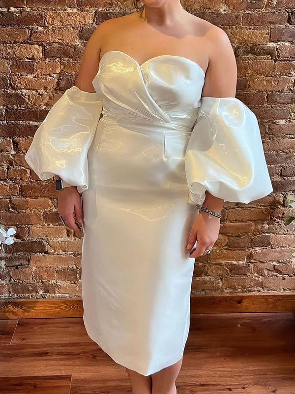Sheath/Column Sweetheart Satin Tea-length Wedding Dress With Split Back #Milly00027819