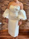 Sheath/Column Sweetheart Satin Tea-length Wedding Dress With Split Back #Milly00027819