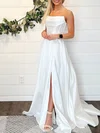 Ball Gown/Princess Straight Satin Sweep Train Wedding Dress With Split Front #Milly00027827