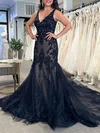 Trumpet/Mermaid V-neck Tulle Court Train Wedding Dress With Appliques Lace #Milly00027844