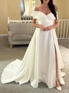 Ball Gown/Princess Off-the-shoulder Satin Court Train Wedding Dress With Split Front #Milly00027847