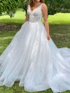 Ball Gown/Princess V-neck Organza Court Train Wedding Dress With Appliques Lace #Milly00028069