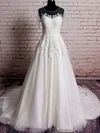 Ball Gown Illusion Tulle Sweep Train Wedding Dresses With Appliques Lace #00020569