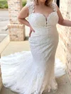 Trumpet/Mermaid Sweetheart Tulle Court Train Wedding Dress With Appliques Lace #Milly00028080