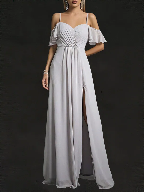 A-line Sweetheart Chiffon Floor-length Wedding Dress With Split Front #Milly00028118