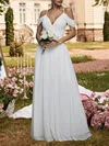 A-line V-neck Chiffon Floor-length Wedding Dress With Ruched #Milly00028119