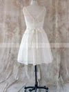 Scoop Neck Sashes / Ribbons Covered Button Knee-length Lace Wedding Dresses #00020580