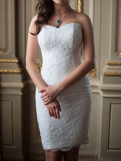 Short/Mini Sheath/Column Lace-up Fashionable White Lace Wedding Dresses #00020586