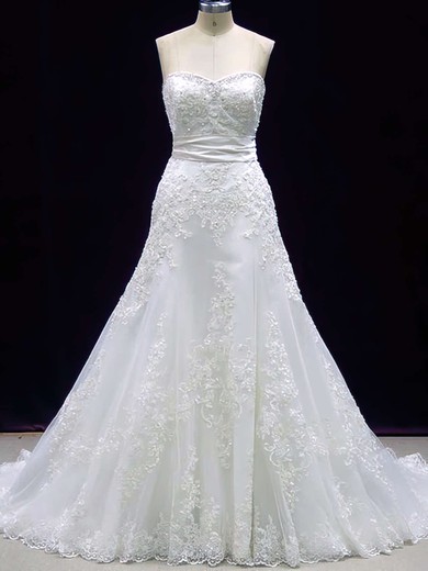 Luxurious A-line with Sashes/Ribbons Sweetheart Ivory Lace Wedding Dress #00020606