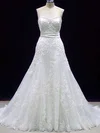 A-line Sweetheart Lace Sweep Train Wedding Dresses With Appliques Lace #00020606