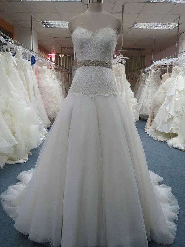 Ball Gown Sweetheart Organza Court Train Wedding Dresses With Appliques Lace #00020607