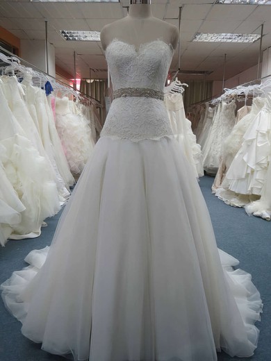 Princess Ivory Organza Beading and Appliques Lace Sweetheart Elegant Wedding Dresses #00020607