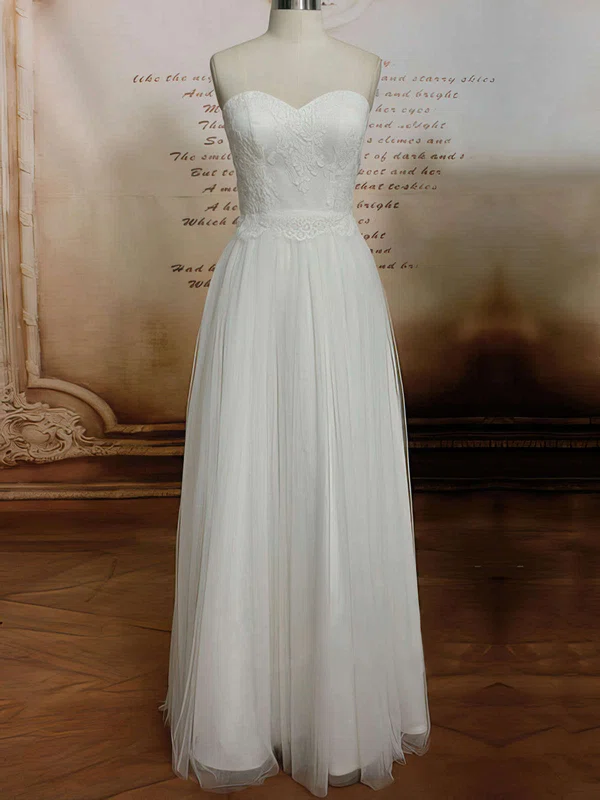 A-line Sweetheart Tulle Floor-length Wedding Dresses With Lace #00020608