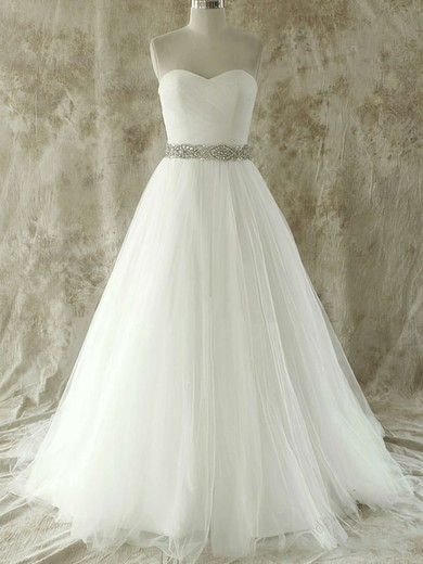 New Arrival Ivory Sweetheart Tulle with Crystal Detailing Court Train Wedding Dress #00020609