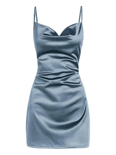 Cute Fitted Satin Cowl Neck Homecoming Dresses #Milly02053719