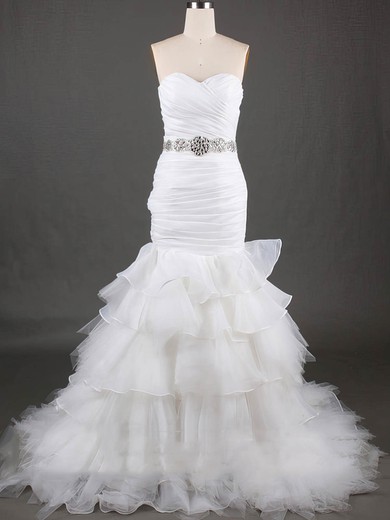 Sweetheart Lace-up White Tiered Organza Tulle Fashion Trumpet/Mermaid Wedding Dresses #00020610