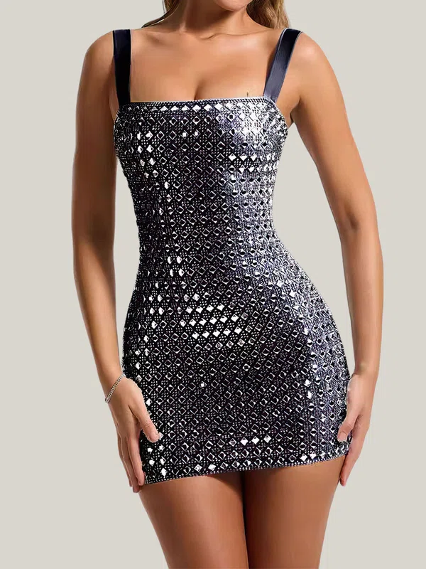 Black Square Neckline Beaded Bodycon Homecoming Dresses #Milly02053811