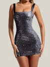 Black Square Neckline Beaded Bodycon Homecoming Dresses #Milly02053811