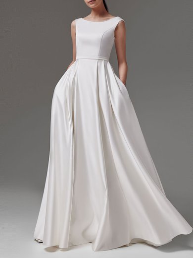 Ball Gown/Princess Scoop Neck Satin Floor-length Wedding Dress #Milly00027857